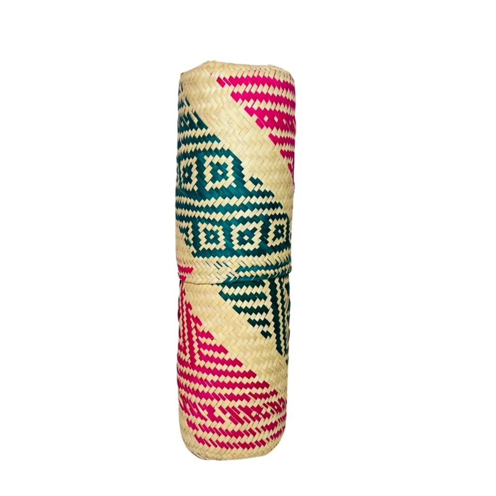 PALM LEAF BOTTLE BASKET PINK/GREEN/NATURAL OAXACA MÉXICO ORGANIC HANDMADE BOHO‎